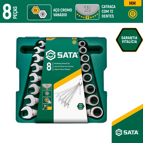 Jogo de chave combinada com catraca 8 a 19 mm 8 peças - ST08008SJ Jogo de chave combinada com catraca 8 a 19 mm 8 peças - ST08008SJ
