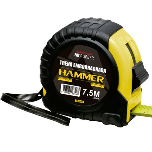 Trena emborrachada com fita de ao 25 mm x 7,5 m com trava e ponta magntica