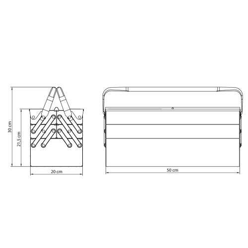 Caixa sanfonada para ferramentas com 5 gavetas