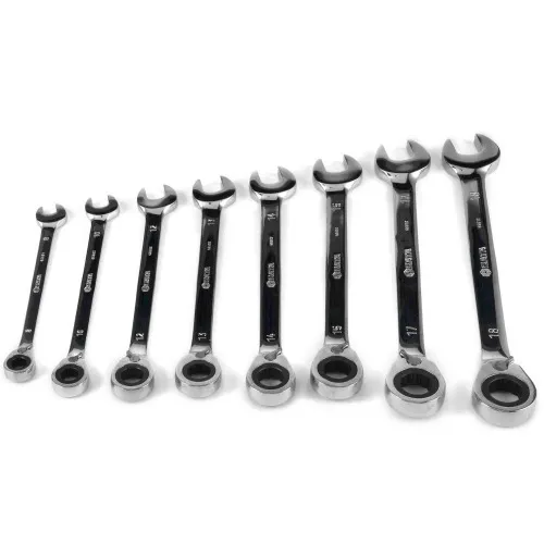 Jogo de chave combinada com catraca reversível de 8 a 18 mm com 8