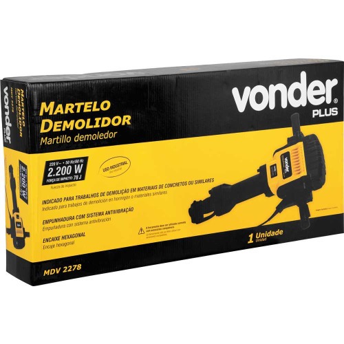 Martelo demolidor 2.200W 78 joules encaixe sextavado 28 mm com acess�rios - MDV 2278  220V