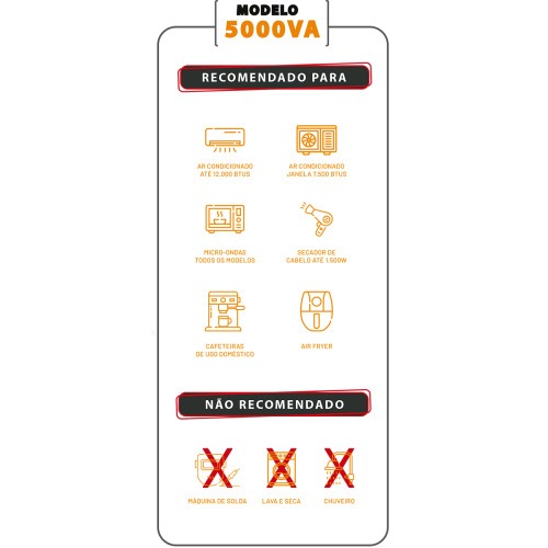 Transformador de voltagem 5000 VA tomada tripolar 20A bivolt - Tecno  110V/220V Transformador de voltagem 5000 VA tomada tripolar 20A bivolt - Tecno  110V/220V