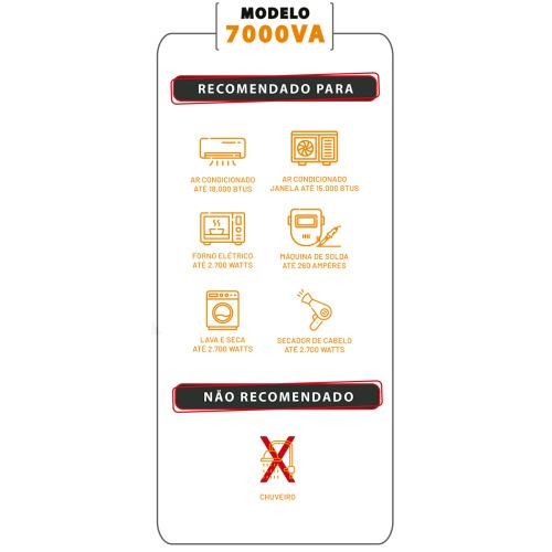 Transformador de voltagem 7000 VA tomada tripolar 20A bivolt - Tecno  110V/220V