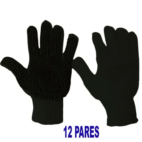 Kit 12 pares de luvas de malha pigmentada tricotada preta