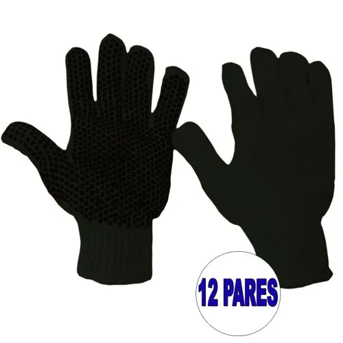 Kit 12 pares de luvas de malha pigmentada tricotada preta