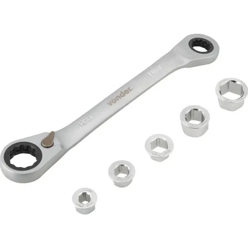 Chave estrela com catraca e 5 soquetes intercambiáveis 8 a 19 mm