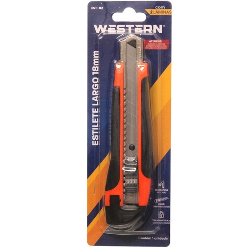 Estilete largo 18 mm emborrachado com 2 lâminas - EST-02 Estilete largo 18 mm emborrachado com 2 lâminas - EST-02