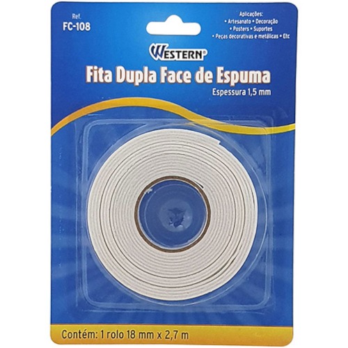Fita dupla face espuma 18 mm x 2,7 m Fita dupla face espuma 18 mm x 2,7 m