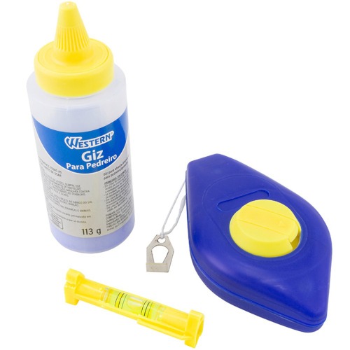 Giz de linha para drywall 30 metros com fio marcador azul e mini nvel - 2313