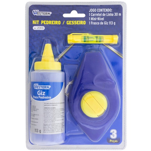 Giz de linha para drywall 30 metros com fio marcador azul e mini nvel - 2313