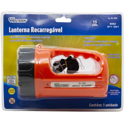 Lanterna a bateria 4V recarregvel com 15 Leds - EL-344  110V/220V