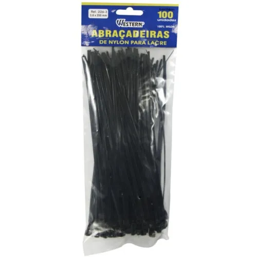 Abraçadeira de nylon preta 3,6 mm x 20 cm com 100 peças