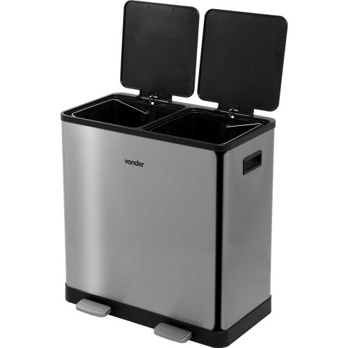 Lixeira dupla inox retangular 30L com pedal