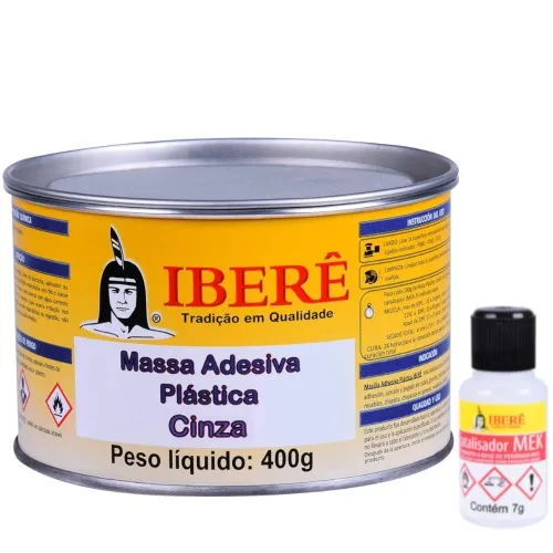 Massa plástica com catalisador 400 gramas cinza - 7898031546955