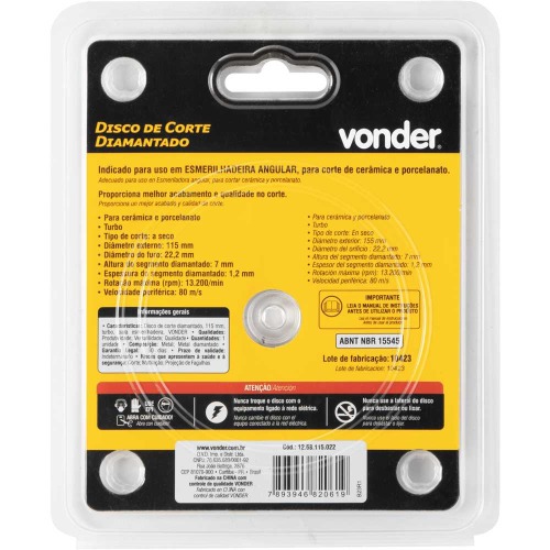 Disco diamantado turbo 115 mm para cermica e porcelanato