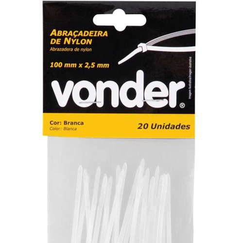 Abraadeira de nylon 100 x 2,5mm branca com 20 peas