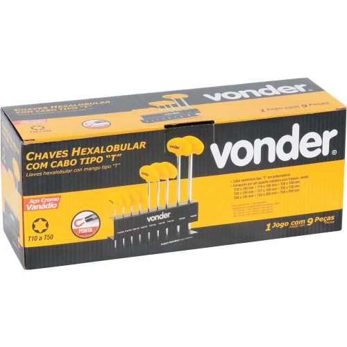 Jogo de chave hexalobular em arma��o T10 � T50 com 9 pe�as