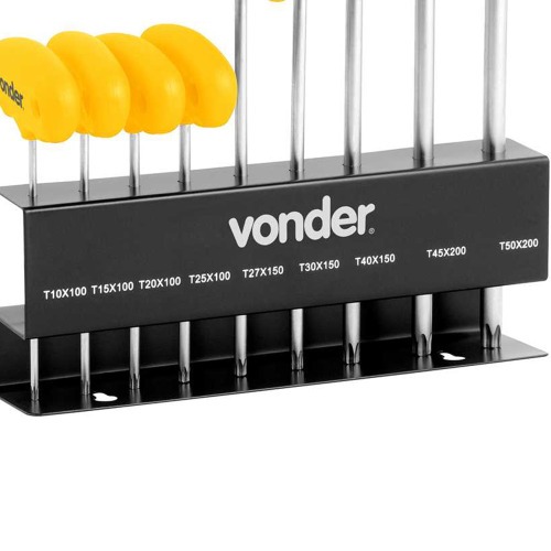 Jogo de chave hexalobular em arma��o T10 � T50 com 9 pe�as