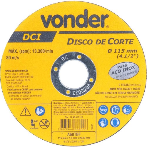 Disco de corte 115 x 1,0 x 22,23 - DCI INOX Disco de corte 115 x 1,0 x 22,23 - DCI INOX
