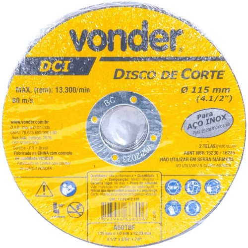 Disco de corte 115 x 1,0 x 22,23 - DCI INOX Disco de corte 115 x 1,0 x 22,23 - DCI INOX