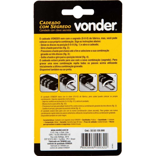 Cadeado em lat�o cinza com segredo 