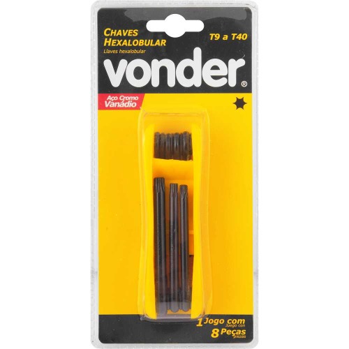 Jogo de chave hexalobular T9 a T40 com 8 peas suporte plstico