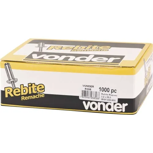 Rebite de repuxo em alumínio 2,4 x 6 mm com 100 peças 