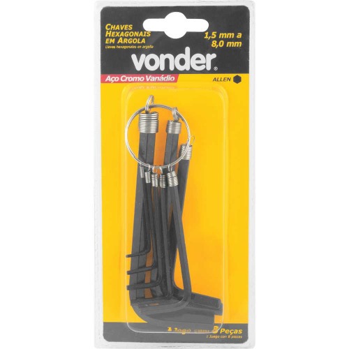 Jogo de chave allen com argola 1,5 a 8 mm com 8 pe�as