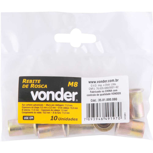 Rebite de rosca M8 com 10 peas
