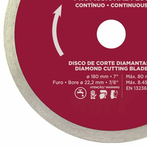 Disco diamantado liso 180 mm para cer�mica e m�rmore - Profissional Plus