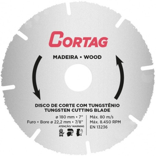 Disco de corte para madeira em tungstênio 180 x 22,2 mm - 60649 Disco de corte para madeira em tungstênio 180 x 22,2 mm - 60649