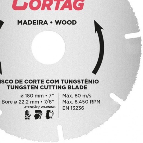 Disco de corte para madeira em tungstênio 180 x 22,2 mm - 60649 Disco de corte para madeira em tungstênio 180 x 22,2 mm - 60649
