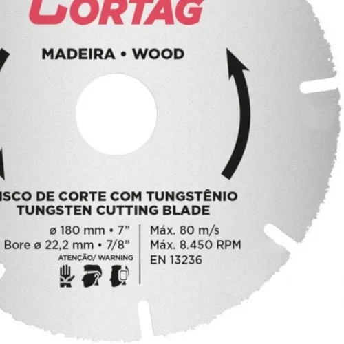 Disco de corte para madeira em tungstênio 180 x 22,2 mm - 60649