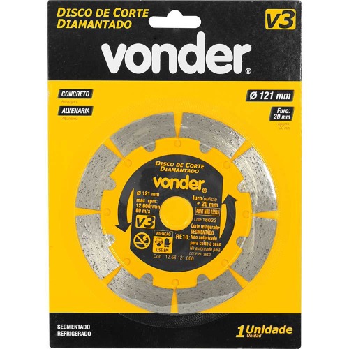 Disco diamantado segmentado 121 mm para concreto e alvenaria - V3