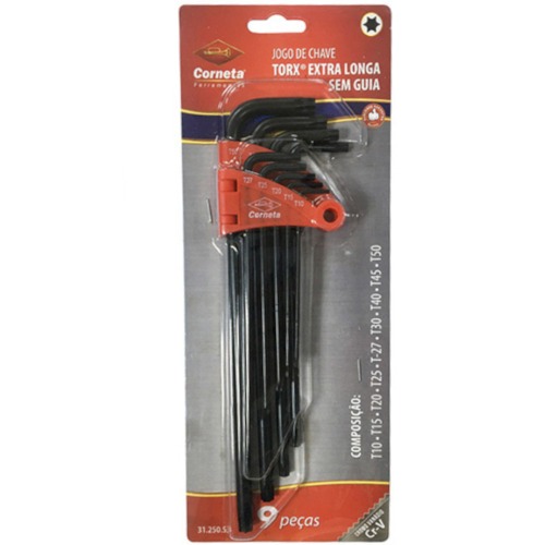 Jogo de chave hexalobular longa T10 a T50 com 9 peças Jogo de chave hexalobular longa T10 a T50 com 9 peças