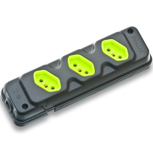 Tomada em barra para extensão com 3 tomadas 2P+T 20A preto/verde - Robust Tomada em barra para extensão com 3 tomadas 2P+T 20A preto/verde - Robust