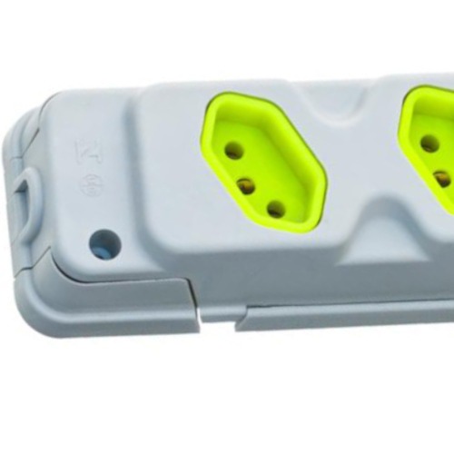 Tomada em barra para extenso com 3 tomadas 2P+T 20A cinza/verde - Robust