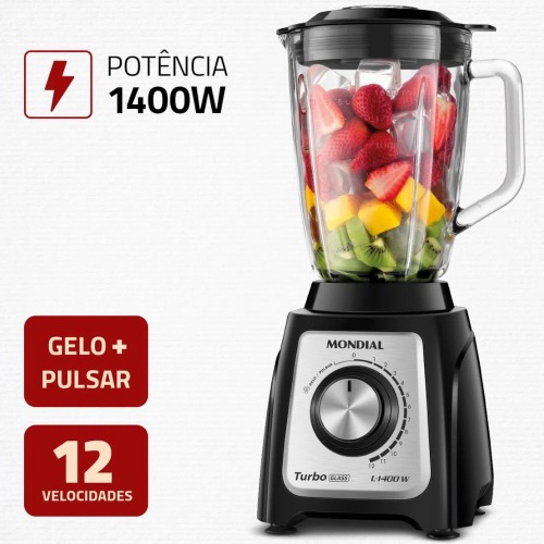 Liquidificador 12 velocidades 1400W Turbo Glass com copo de vidro - L1400-GI  110V Liquidificador 12 velocidades 1400W Turbo Glass com copo de vidro - L1400-GI  110V