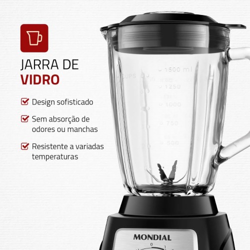Liquidificador 12 velocidades 1400W Turbo Glass com copo de vidro - L1400-GI  110V Liquidificador 12 velocidades 1400W Turbo Glass com copo de vidro - L1400-GI  110V