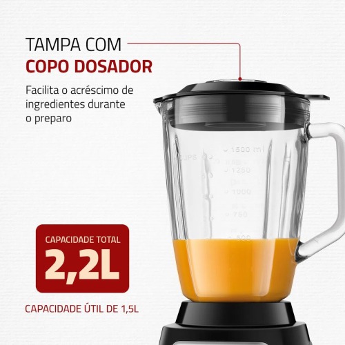 Liquidificador 12 velocidades 1400W Turbo Glass com copo de vidro - L1400-GI  110V Liquidificador 12 velocidades 1400W Turbo Glass com copo de vidro - L1400-GI  110V