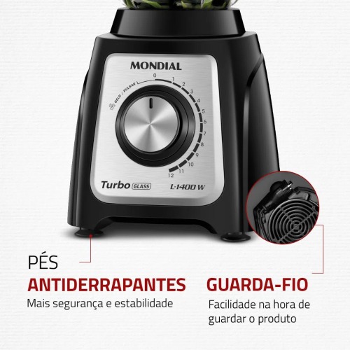 Liquidificador 12 velocidades 1400W Turbo Glass com copo de vidro - L1400-GI  110V Liquidificador 12 velocidades 1400W Turbo Glass com copo de vidro - L1400-GI  110V