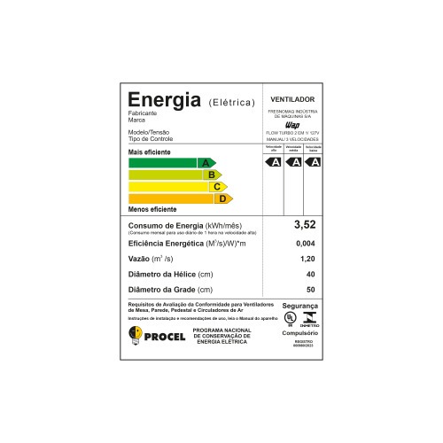 Ventilador de mesa e parede silencioso 50 cm 8 p�s 3 velocidades - Flow Turbo  110V