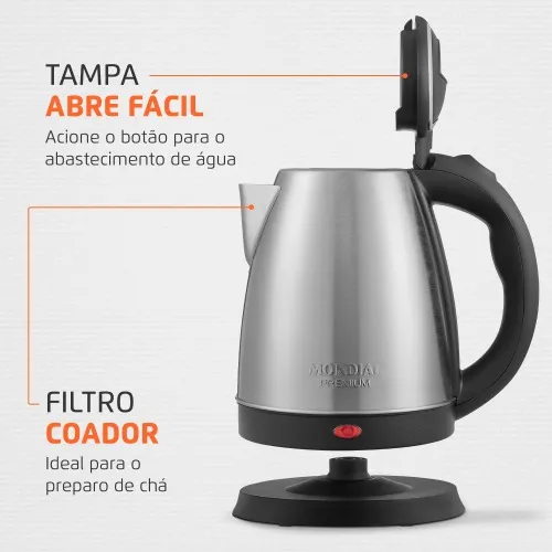 Chaleira elétrica 2 litros 1.200 watts Premium Inox - CE-06  110V