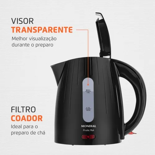 Chaleira elétrica 1 litro 1.200 watts Pratic Hot - CE-07  110V