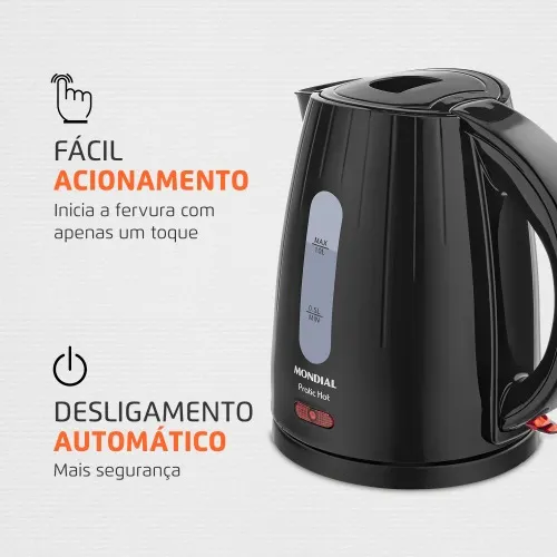 Chaleira elétrica 1 litro 1.200 watts Pratic Hot - CE-07  110V
