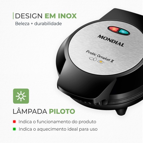 Omeleteira elétrica 800 watts Pratic Omelet II - OM-04-BI 110V Omeleteira elétrica 800 watts Pratic Omelet II - OM-04-BI 110V