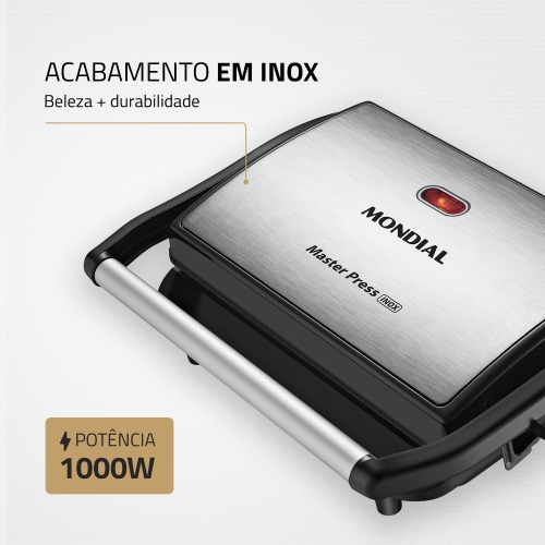 Sanduicheira e grill antiaderente 1000 watts inox Master Press- PG-01  220V