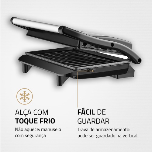 Sanduicheira e grill antiaderente 1000 watts inox Master Press- PG-01  220V