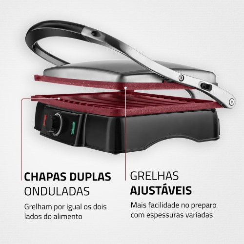 Sanduicheira Grill antiaderente 1.800 watts Press Grill Red Ceramic - PG-02 110V Sanduicheira Grill antiaderente 1.800 watts Press Grill Red Ceramic - PG-02 110V