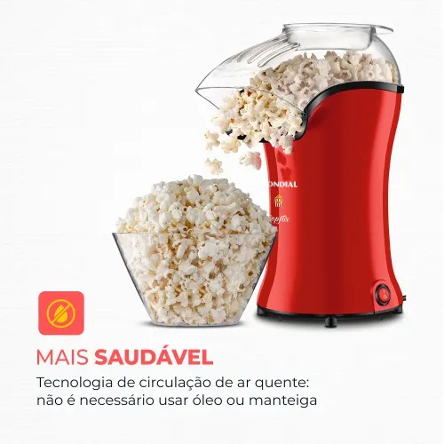 Pipoqueira elétrica com bico direcionador 1.200W vermelha Popflix - PP-03  110V